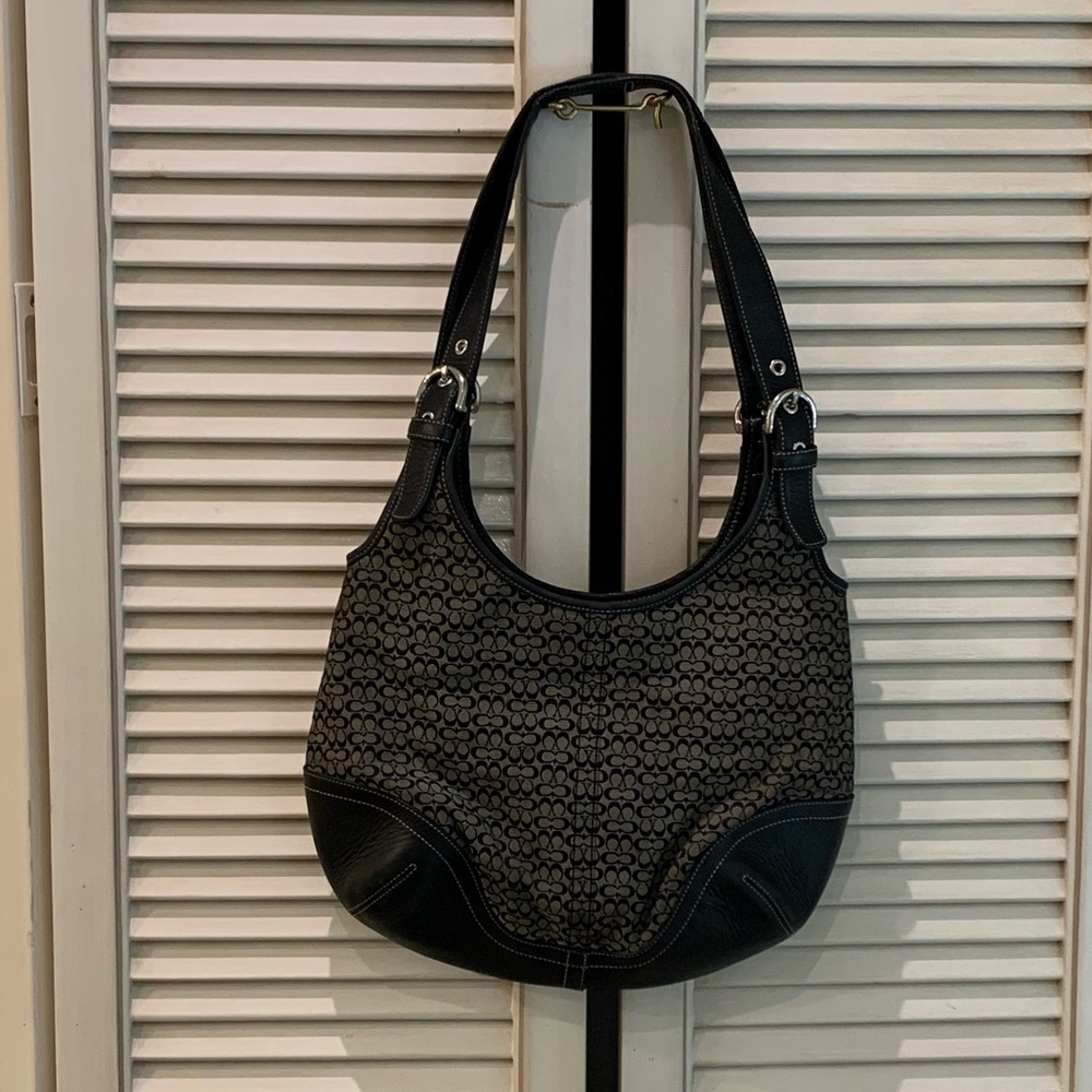 Vintage Coach hobo monogram black and grey logo shoulder bag for women